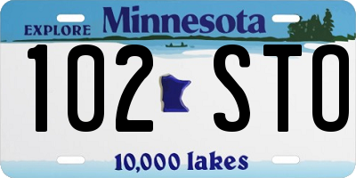 MN license plate 102STO