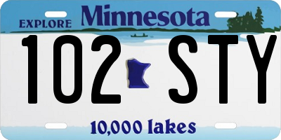 MN license plate 102STY