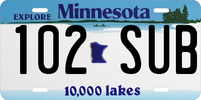MN license plate 102SUB