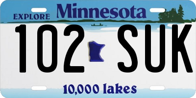 MN license plate 102SUK