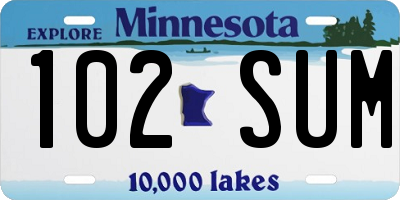 MN license plate 102SUM