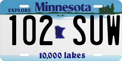 MN license plate 102SUW