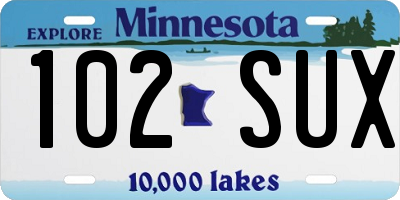 MN license plate 102SUX