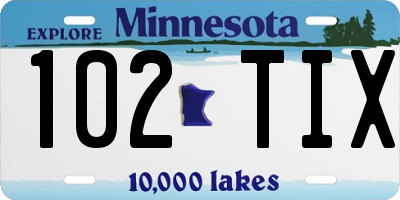 MN license plate 102TIX