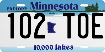 MN license plate 102TOE