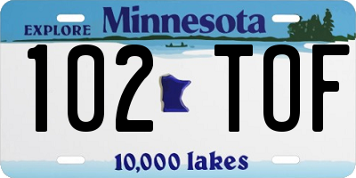 MN license plate 102TOF