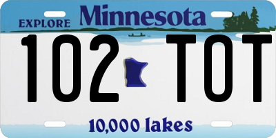 MN license plate 102TOT