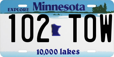 MN license plate 102TOW