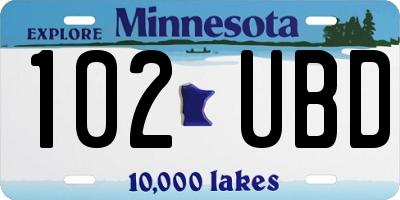 MN license plate 102UBD