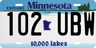 MN license plate 102UBW