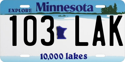 MN license plate 103LAK