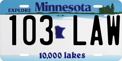 MN license plate 103LAW