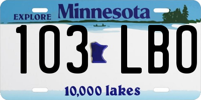 MN license plate 103LBO