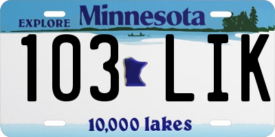 MN license plate 103LIK