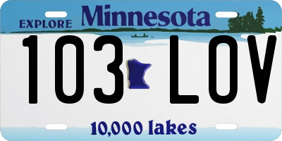 MN license plate 103LOV