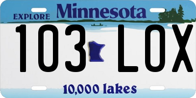 MN license plate 103LOX