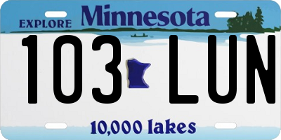 MN license plate 103LUN