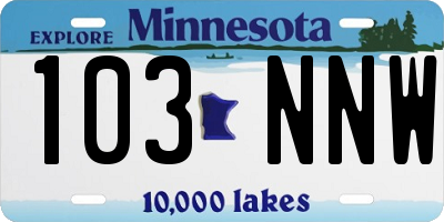 MN license plate 103NNW