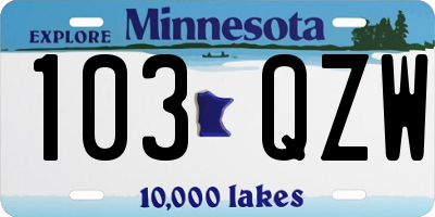 MN license plate 103QZW