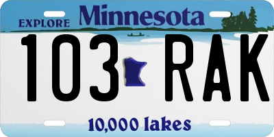 MN license plate 103RAK