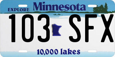 MN license plate 103SFX