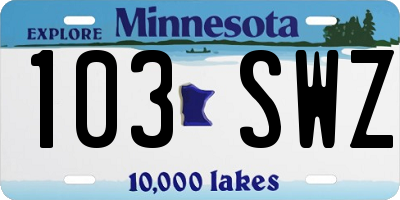 MN license plate 103SWZ