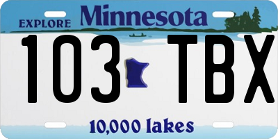MN license plate 103TBX