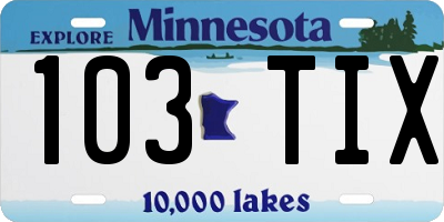 MN license plate 103TIX