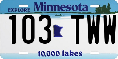 MN license plate 103TWW