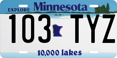 MN license plate 103TYZ