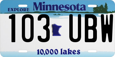 MN license plate 103UBW