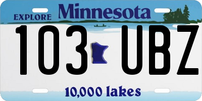 MN license plate 103UBZ