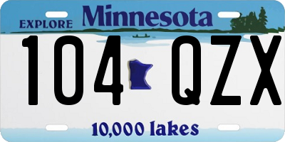 MN license plate 104QZX