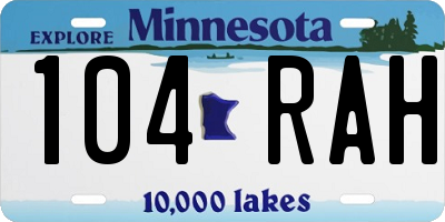 MN license plate 104RAH