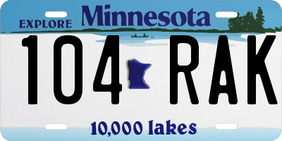 MN license plate 104RAK