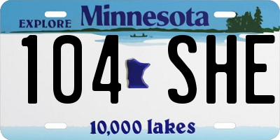 MN license plate 104SHE