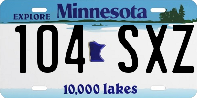 MN license plate 104SXZ