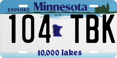 MN license plate 104TBK