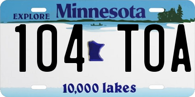 MN license plate 104TOA
