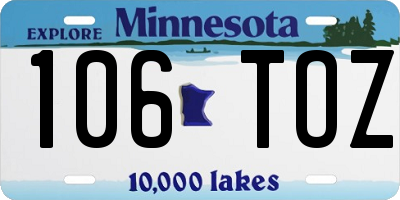 MN license plate 106TOZ