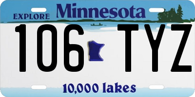 MN license plate 106TYZ