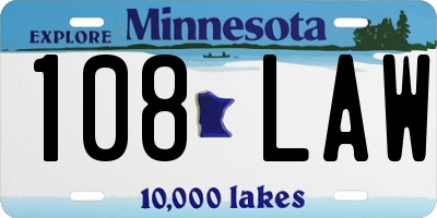 MN license plate 108LAW