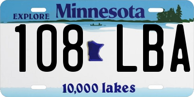 MN license plate 108LBA