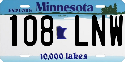 MN license plate 108LNW
