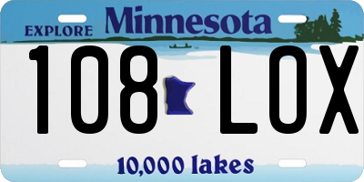 MN license plate 108LOX