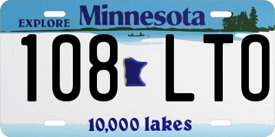 MN license plate 108LTO