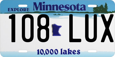 MN license plate 108LUX