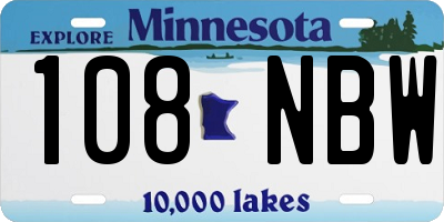 MN license plate 108NBW