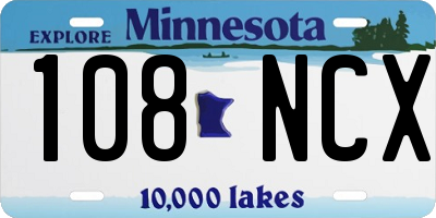 MN license plate 108NCX