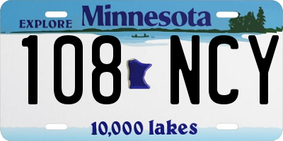 MN license plate 108NCY